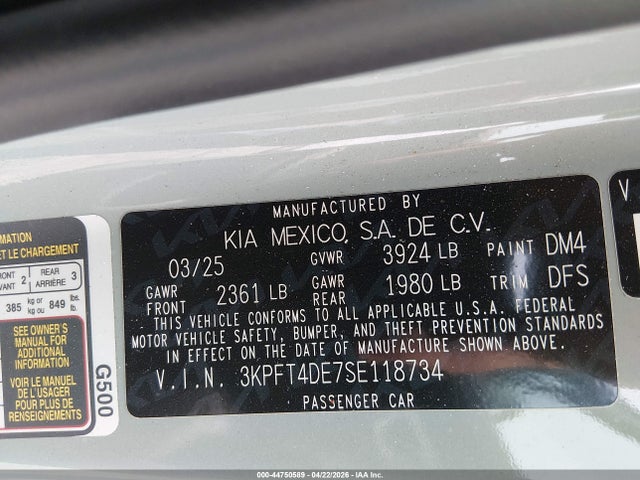 Продаж на аукціоні авто 2025 Kia K4 Lxs, vin: 3KPFT4DE7SE118734, номер лоту: 44750589