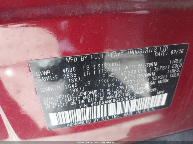 2016 SUBARU OUTBACK 4S4BSANC0G3306535 Photo 8