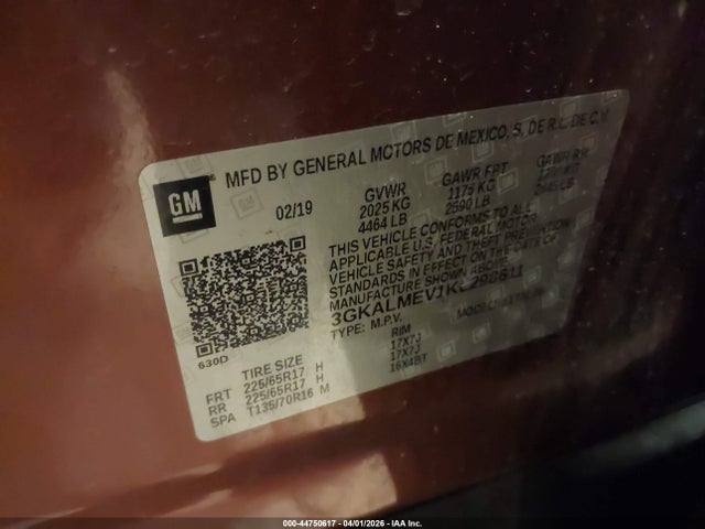44750617 :رقم المزاد ، 3GKALMEV1KL298611 vin ، 2019 Gmc Terrain Sle مزاد بيع