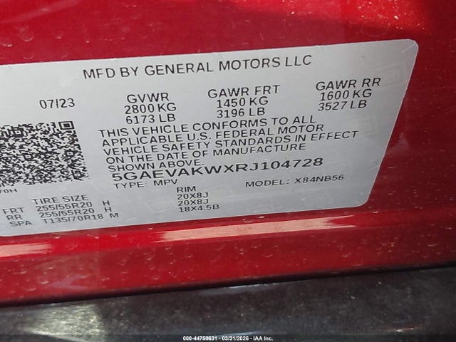 44750631 :رقم المزاد ، 5GAEVAKWXRJ104728 vin ، 2024 Buick Enclave Essence Awd مزاد بيع