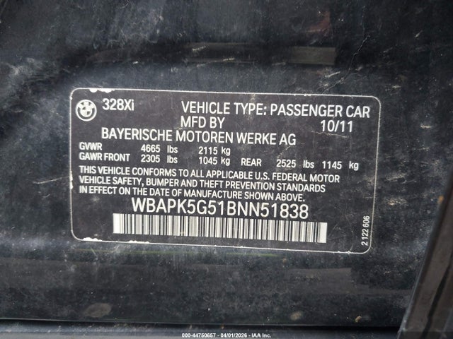 Продаж на аукціоні авто 2011 Bmw 328i Xdrive, vin: WBAPK5G51BNN51838, номер лоту: 44750657