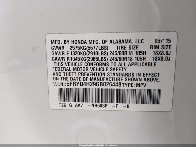 Продаж на аукціоні авто 2016 Acura Mdx Acurawatch Plus Package, vin: 5FRYD4H29GB026448, номер лоту: 44750660