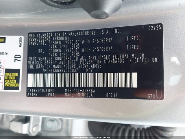 Aukcja sprzedaży 2025 Toyota Corolla Cross Hybrid Se, vin: 7MUFBABG9SV073037, numer aukcji: 44750663