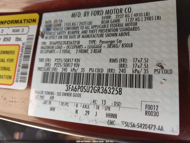 2016 FORD FUSION ENERGI 3FA6P0SU2GR363258 Photo 8