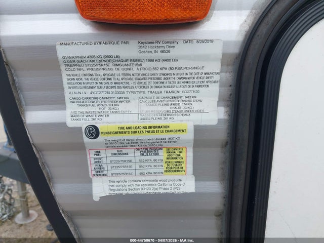 Продаж на аукціоні авто 2020 Keystone Rv Springdale, vin: 4YDT27T25L3103038, номер лоту: 44750670