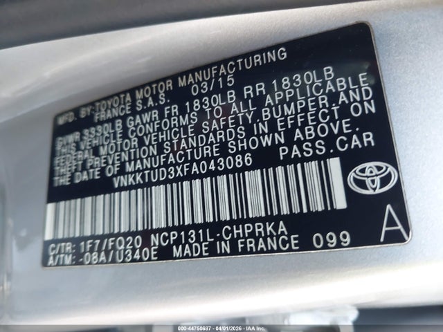 VNKKTUD3XFA043086 Toyota YARIS L