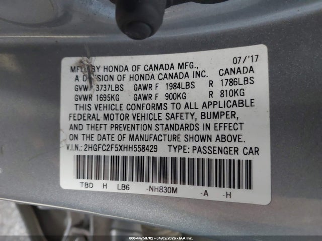Honda Civic Lx 2017 2HGFC2F5XHH558429 Image 9