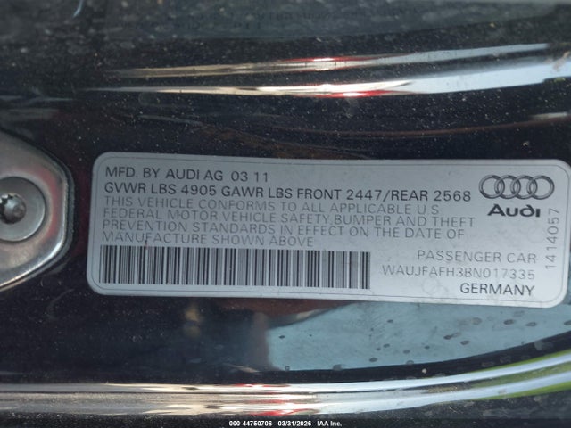 44750706 :رقم المزاد ، WAUJFAFH3BN017335 vin ، 2011 Audi A5 2.0t Premium مزاد بيع