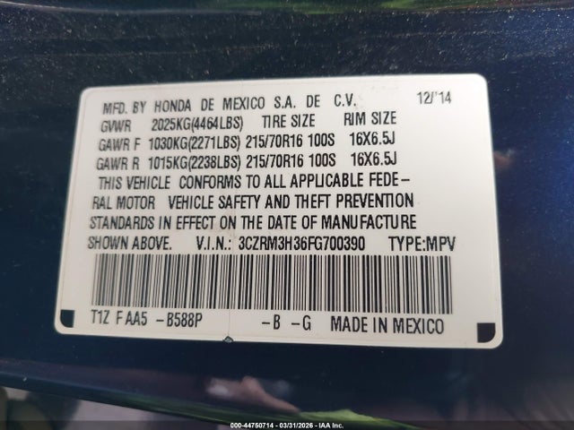 3CZRM3H36FG700390 Honda CR-V LX