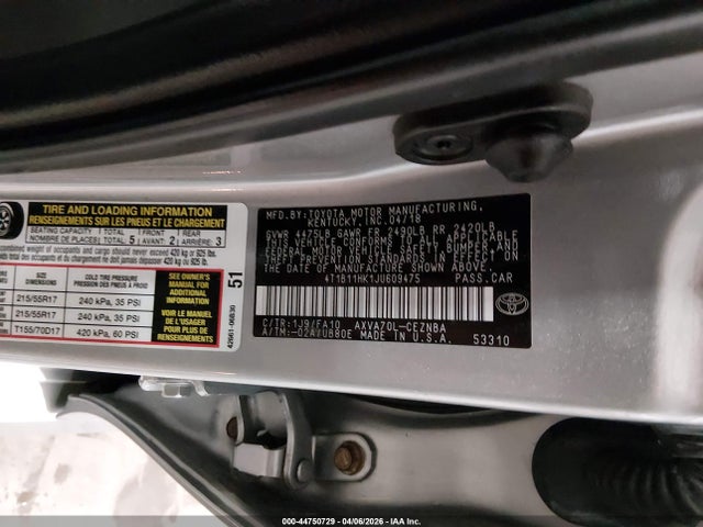 Продаж на аукціоні авто 2018 Toyota Camry Le, vin: 4T1B11HK1JU609475, номер лоту: 44750729