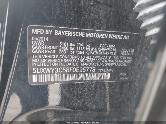 2015 BMW X3 5UXWY3C58F0E95778 Photo 8