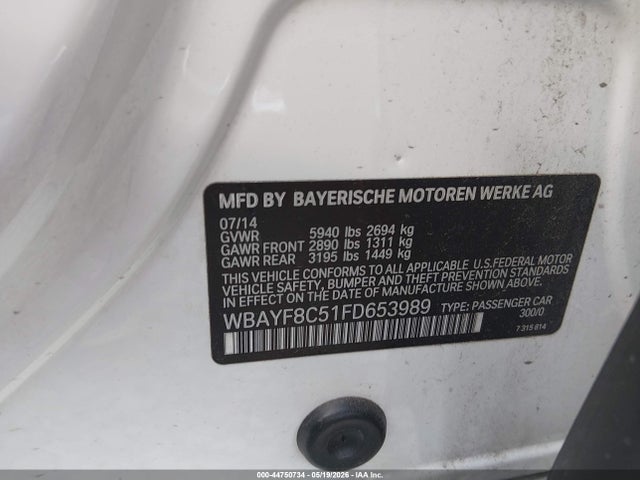 44750734 :رقم المزاد ، WBAYF8C51FD653989 vin ، 2015 Bmw 750li Xdrive مزاد بيع