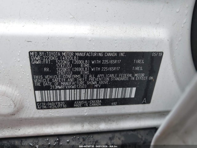 2T3MWRFV4KW013503 Toyota Rav4 Hybrid Le