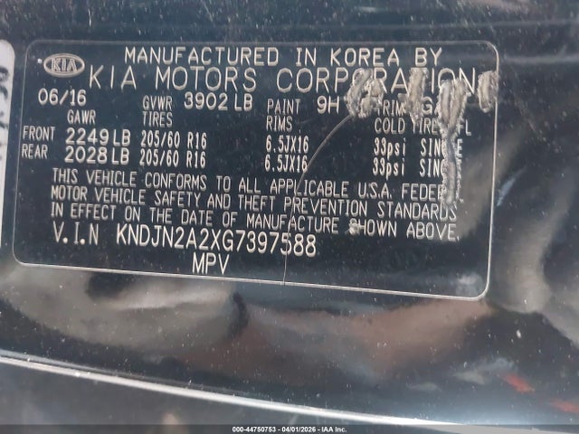 Продажа на аукционе авто 2016 Kia Soul, vin: KNDJN2A2XG7397588, номер лота: 44750753