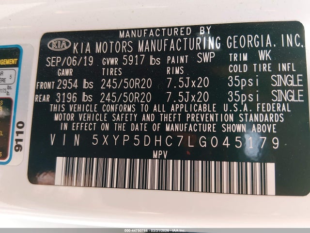 5XYP5DHC7LG045179 KIA Telluride Sx