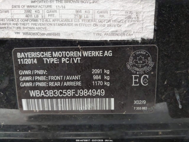 Продаж на аукціоні авто 2015 Bmw 328i Xdrive, vin: WBA3B3C58FJ984949, номер лоту: 44750817