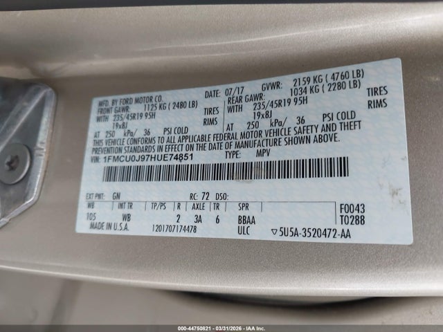 1FMCU0J97HUE74851 Ford Escape Titanium