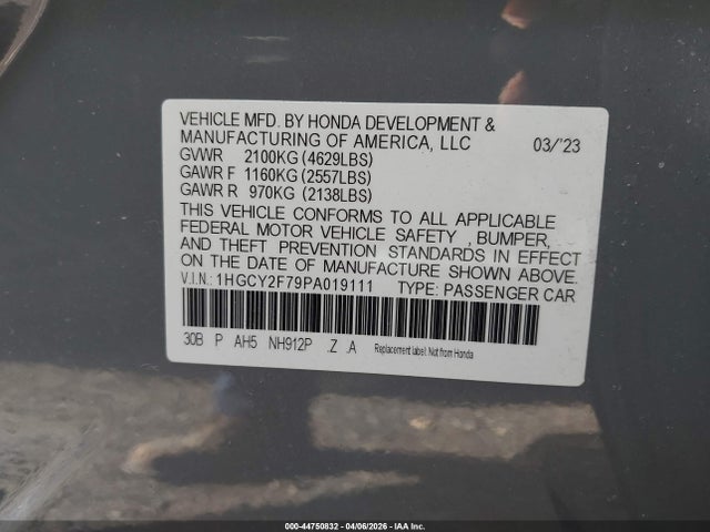 Aukcja sprzedaży 2023 Honda Accord Hybrid Sport-l, vin: 1HGCY2F79PA019111, numer aukcji: 44750832