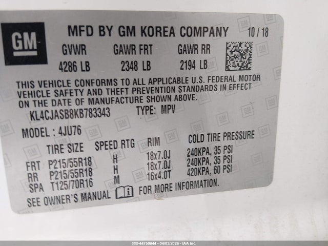 Продаж на аукціоні авто 2019 Buick Encore Fwd Preferred, vin: KL4CJASB8KB783343, номер лоту: 44750844