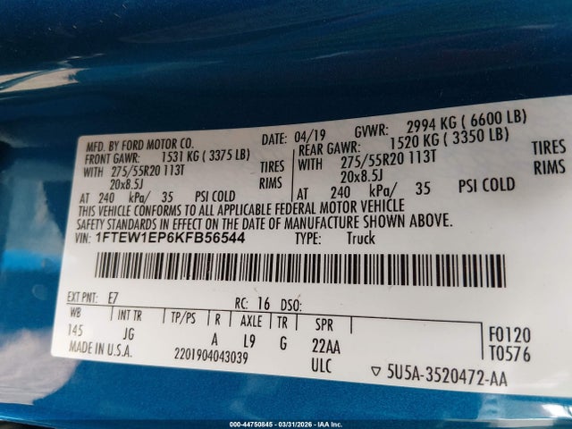 1FTEW1EP6KFB56544 Ford F-150 Xl