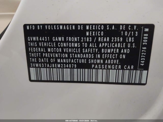 Aukcja sprzedaży 2014 Volkswagen Jetta Hybrid Sel, vin: 3VW637AJ8EM234079, numer aukcji: 44750848