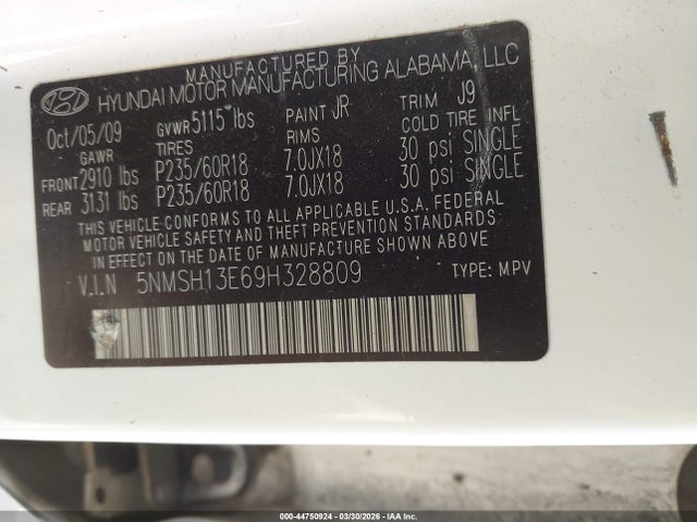 2009 HYUNDAI SANTA FE 5NMSH13E69H328809 Photo 8