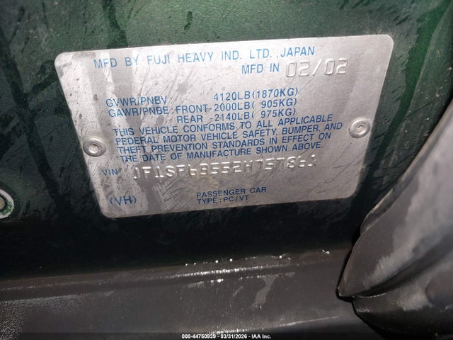 Продаж на аукціоні авто 2002 Subaru Forester L, vin: JF1SF63552H757861, номер лоту: 44750939