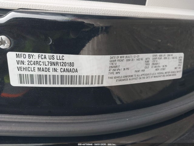 2022 Chrysler Pacifica Hybrid Touring L მანქანა იყიდება აუქციონზე, vin: 2C4RC1L79NR120180, აუქციონის ნომერი: 44750946