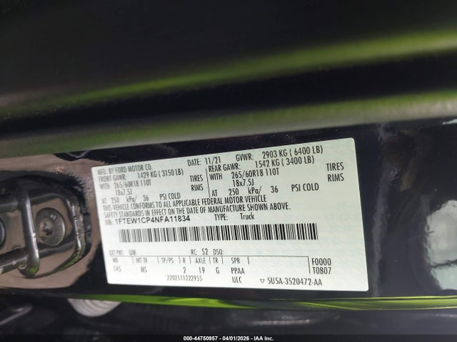 Продажа на аукционе авто 2022 Ford F-150 Xlt, vin: 1FTEW1CP4NFA11834, номер лота: 44750957