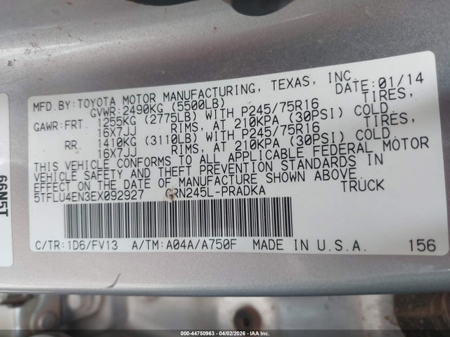 Toyota Tacoma Base V6 2014 5TFLU4EN3EX092927 Image 9