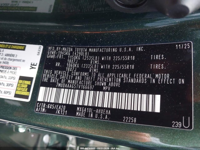 Продаж на аукціоні авто 2026 Toyota Corolla Cross Xle, vin: 7MUDAAAG5TV166697, номер лоту: 44750980