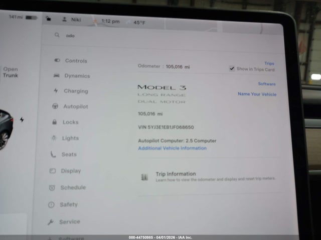 Aukcja sprzedaży 2018 Tesla Model 3 Long Range/performance, vin: 5YJ3E1EB1JF068650, numer aukcji: 44750985