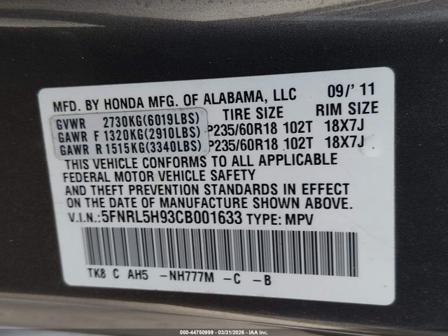 2012 HONDA ODYSSEY 5FNRL5H93CB001633 Photo 8