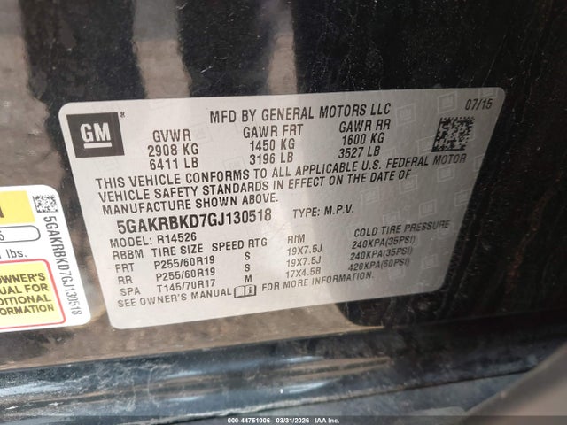 2016 Buick Enclave Leather მანქანა იყიდება აუქციონზე, vin: 5GAKRBKD7GJ130518, აუქციონის ნომერი: 44751006