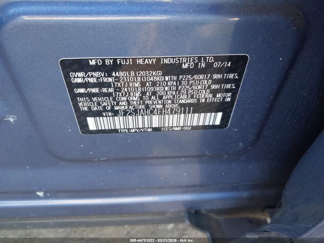 2015 Subaru Forester 2.5i Limited მანქანა იყიდება აუქციონზე, vin: JF2SJAHC4FH479111, აუქციონის ნომერი: 44751022