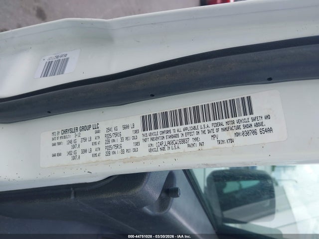 44751028 :رقم المزاد ، 1C4PJLAK0CW169837 vin ، 2012 Jeep Liberty Sport مزاد بيع