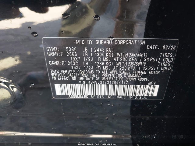 Продаж на аукціоні авто 2026 Subaru Forester Touring Hybrid, vin: 4S4SLST73T3064147, номер лоту: 44751045
