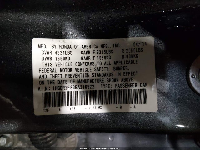 Продажа на аукционе авто 2014 Honda Accord Ex-l, vin: 1HGCR2F83EA216522, номер лота: 44751050