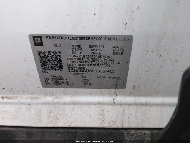 Продаж на аукціоні авто 2019 Chevrolet Blazer, vin: 3GNKBGRS9KS657415, номер лоту: 44751055