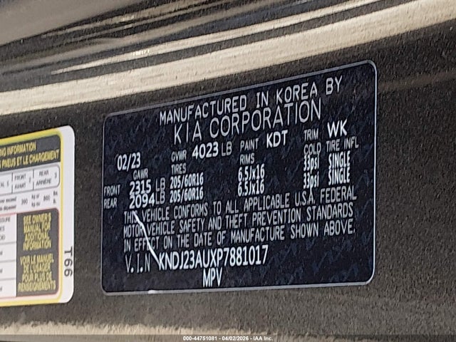 Aukcja sprzedaży 2023 Kia Soul Lx, vin: KNDJ23AUXP7881017, numer aukcji: 44751081