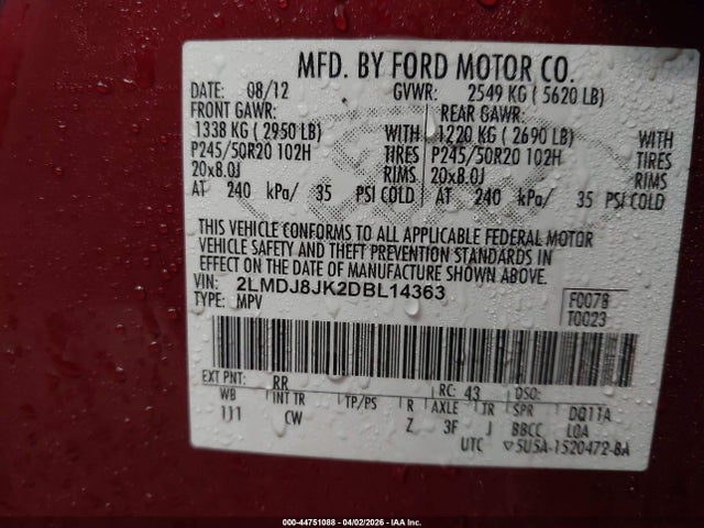 Продажа на аукционе авто 2013 Lincoln Mkx, vin: 2LMDJ8JK2DBL14363, номер лота: 44751088