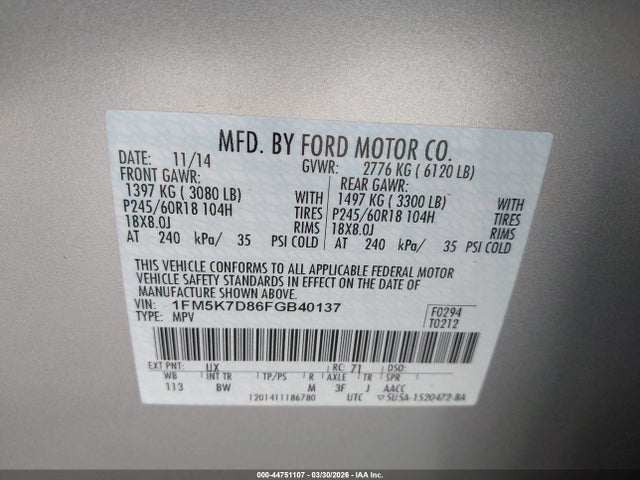 Ford EXPLORER XLT 2015 1FM5K7D86FGB40137 Image 9