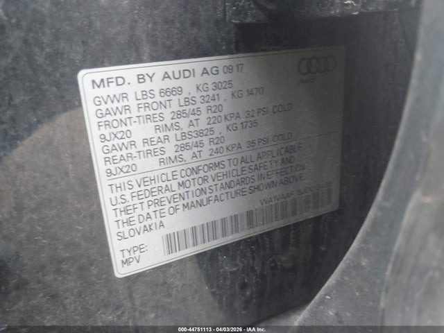 2018 Audi Q7 3.0t Premium მანქანა იყიდება აუქციონზე, vin: WA1VAAF75JD013408, აუქციონის ნომერი: 44751113
