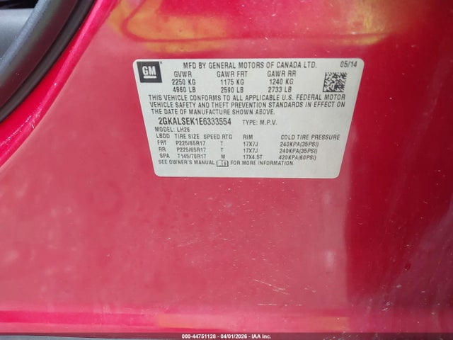 Продаж на аукціоні авто 2014 Gmc Terrain Slt-1, vin: 2GKALSEK1E6333554, номер лоту: 44751128