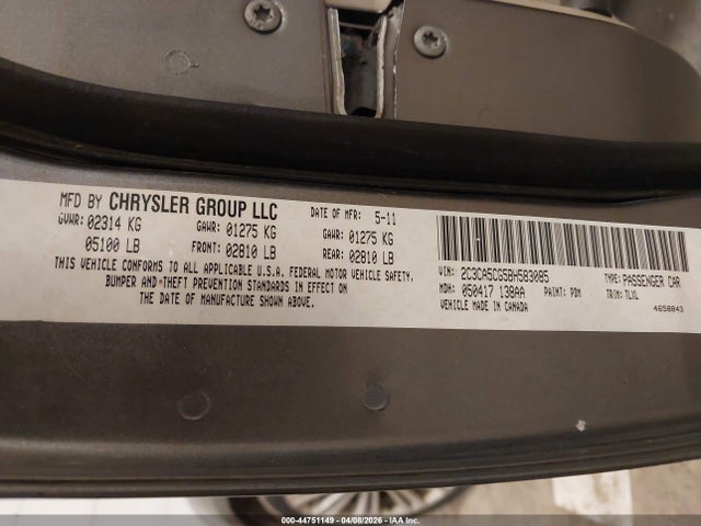 44751149 :رقم المزاد ، 2C3CA5CG5BH583085 vin ، 2011 Chrysler 300 Limited مزاد بيع