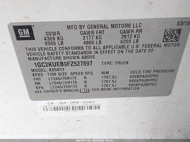 1GC2KUEB9FZ527897 Chevrolet Silverado 2500hd Wt