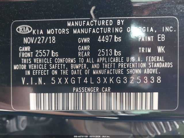 5XXGT4L3XKG325338 KIA Optima Lx