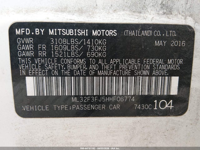 2017 MITSUBISHI MIRAGE G4 ML32F3FJ5HHF06774 Photo 8