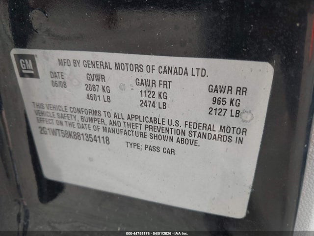 2008 CHEVROLET IMPALA 2G1WT58K881354118 Photo 8