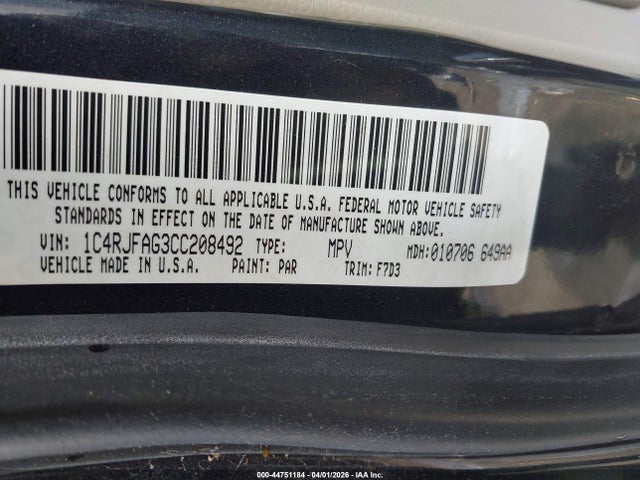 Aukcja sprzedaży 2012 Jeep Grand Cherokee Laredo, vin: 1C4RJFAG3CC208492, numer aukcji: 44751184